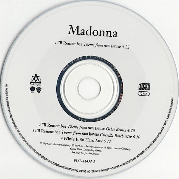Madonna : I'll Remember (CD, Single)