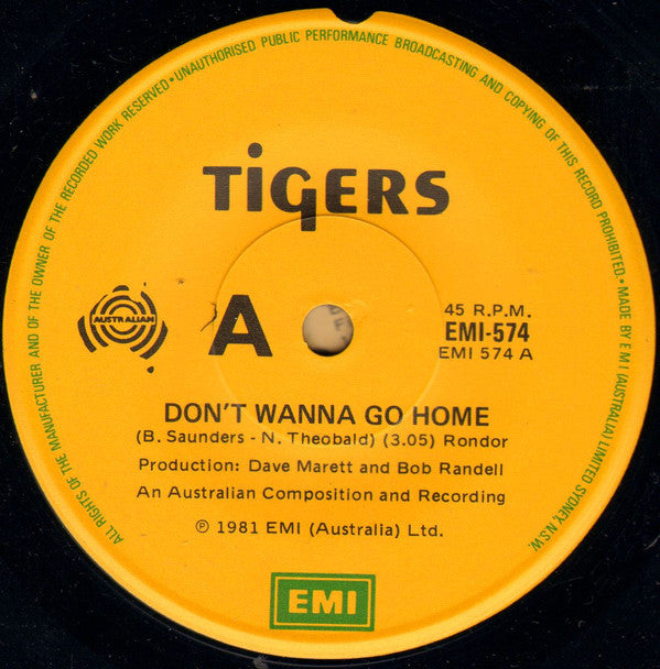 Tigers : Don't Wanna Go Home (7", Single)