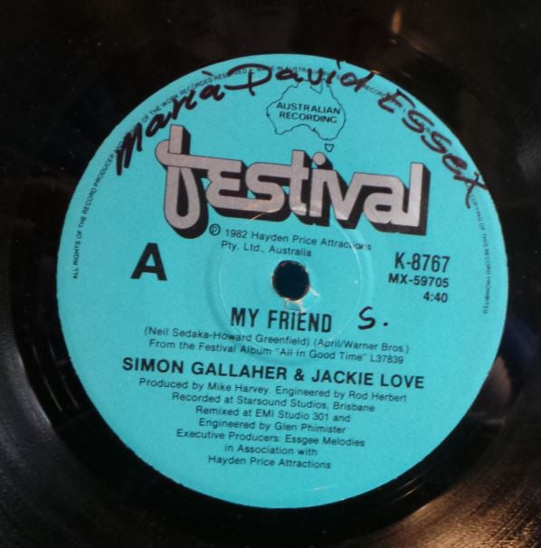 Simon Gallaher & Jackie Love : My Friend (7", Single)
