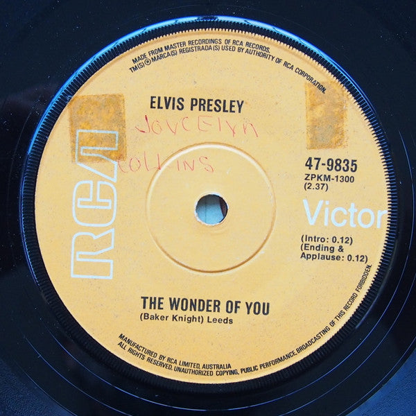 Elvis Presley : The Wonder Of You / Mama Liked The Roses (7", Single, Mono)