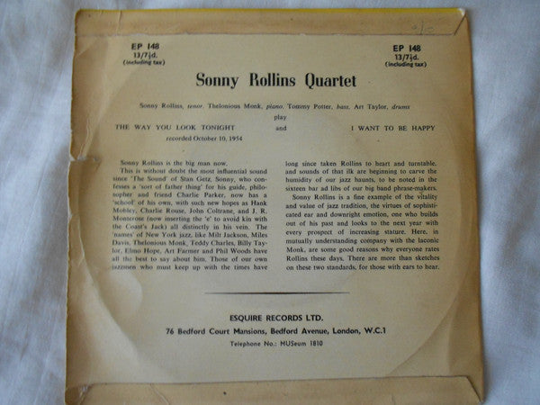 Sonny Rollins Quartet : . . . The Standards Set By Sonny Rollins And Thelonious Monk (7", Mono)