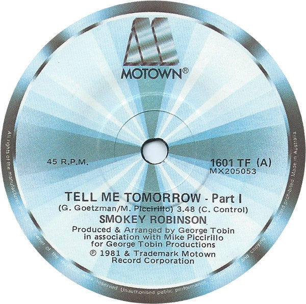 Smokey Robinson : Tell Me Tomorrow - Part I & Part II (7", Single)