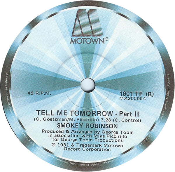 Smokey Robinson : Tell Me Tomorrow - Part I & Part II (7", Single)