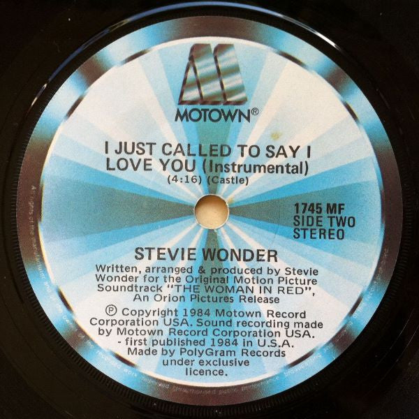 Stevie Wonder : I Just Called To Say I Love You (7", Single)