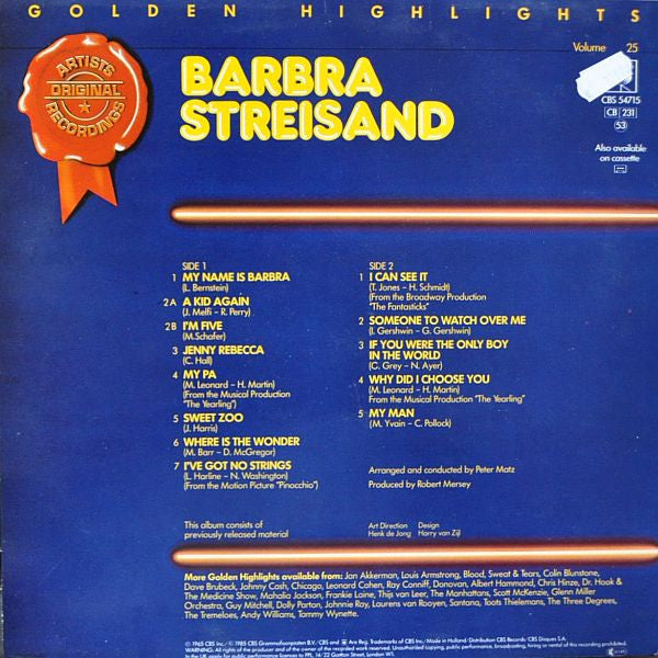 Barbra Streisand : Golden Highlights (LP, Comp)