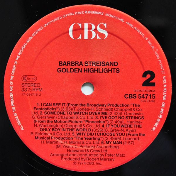 Barbra Streisand : Golden Highlights (LP, Comp)