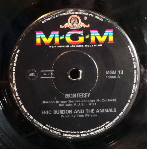 Eric Burdon And The Animals* : Monterey (7&quot;, Single)