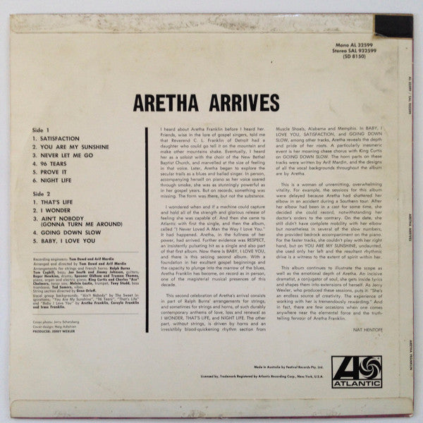 Aretha Franklin : Aretha Arrives (LP, Album)