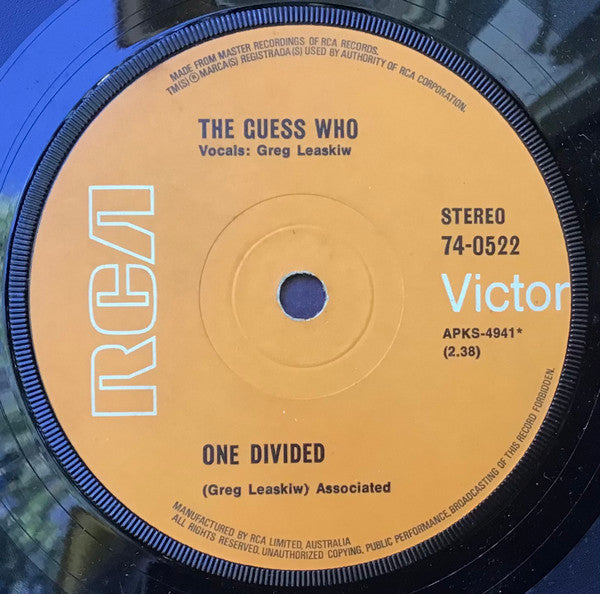 The Guess Who : Rain Dance / One Divided (7", Single)