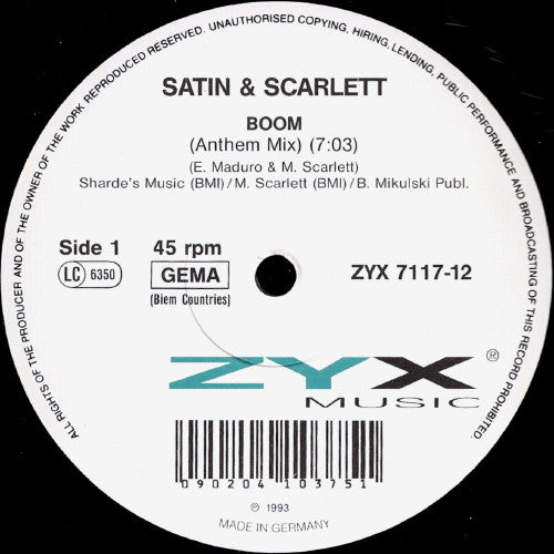 Satin & Scarlett : Boom (12")