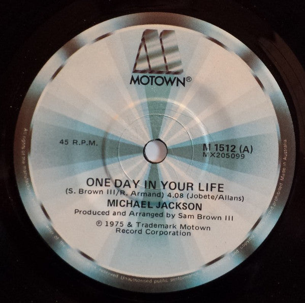 Michael Jackson : One Day In Your Life  (7", Single)