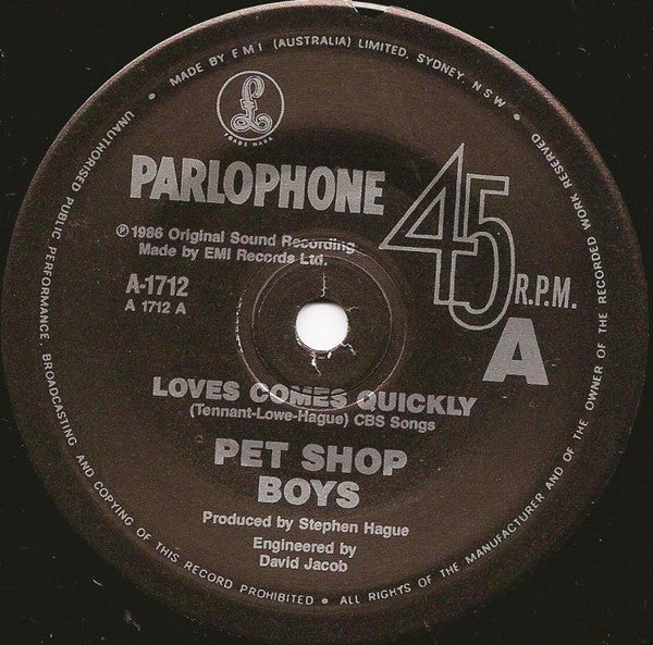 Pet Shop Boys : Love Comes Quickly (7", Single)