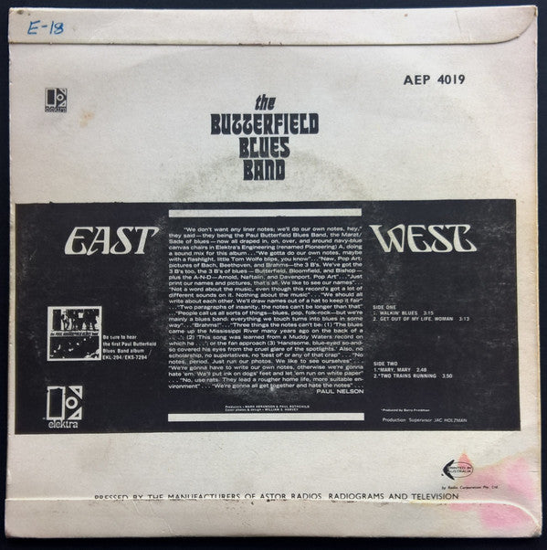 The Paul Butterfield Blues Band : East-West (7", EP, Mono)