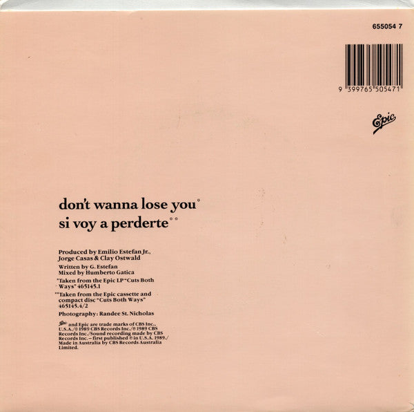 Gloria Estefan : Don't Wanna Lose You (7", Single)