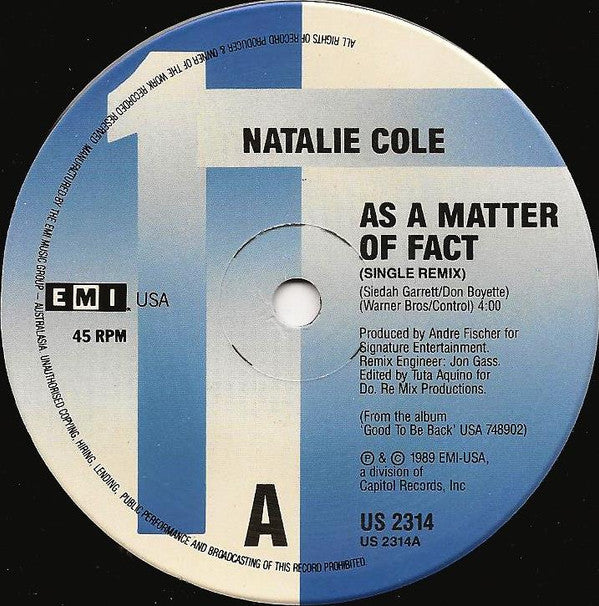 Natalie Cole : As A Matter Of Fact (7", Single)