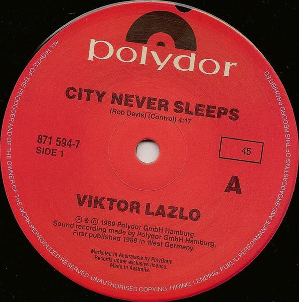 Viktor Lazlo : City Never Sleeps (7", Single)