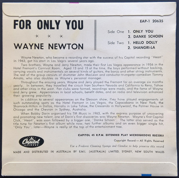 Wayne Newton : For Only You (7", EP)