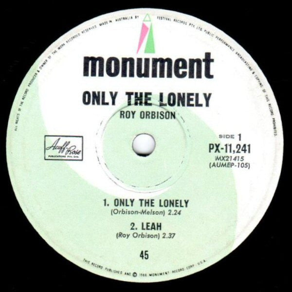 Roy Orbison : Only The Lonely (7", EP)