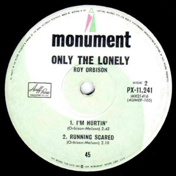Roy Orbison : Only The Lonely (7", EP)