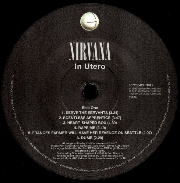 Nirvana : In Utero (LP, Album, RP, 180)