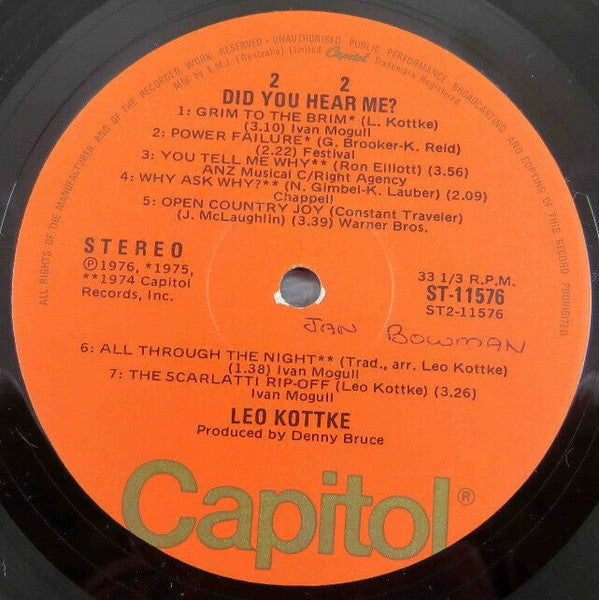 Leo Kottke : 1971-1976 "Did You Hear Me?" (LP, Comp, RE)