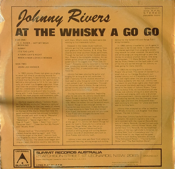 Johnny Rivers : Live At The Whisky A Go-Go (LP, Album)