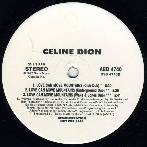 Celine Dion* : Love Can Move Mountains (12", Promo)