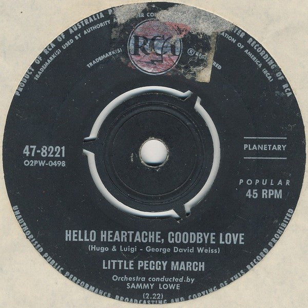 Peggy March : Hello Heartache, Goodbye Love (7", Single)