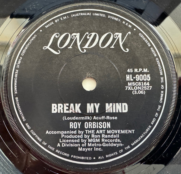 Roy Orbison : Break My Mind (7&quot;, Single)