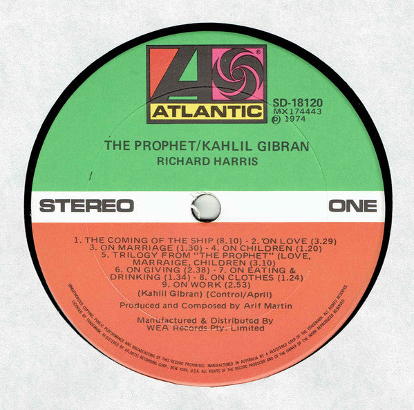 Khalil Gibran Featuring Richard Harris : The Prophet (LP, Album, Gat)