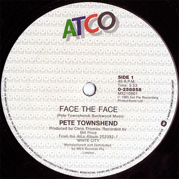 Pete Townshend : Face The Face (12")