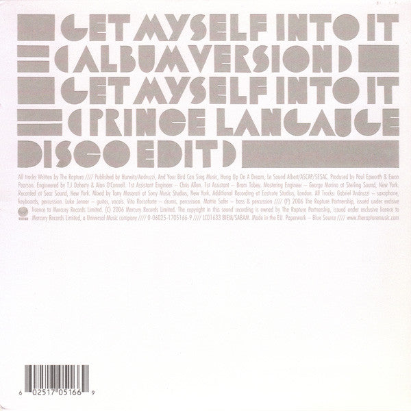 The Rapture : Get Myself Into It (7", Single, Gat)