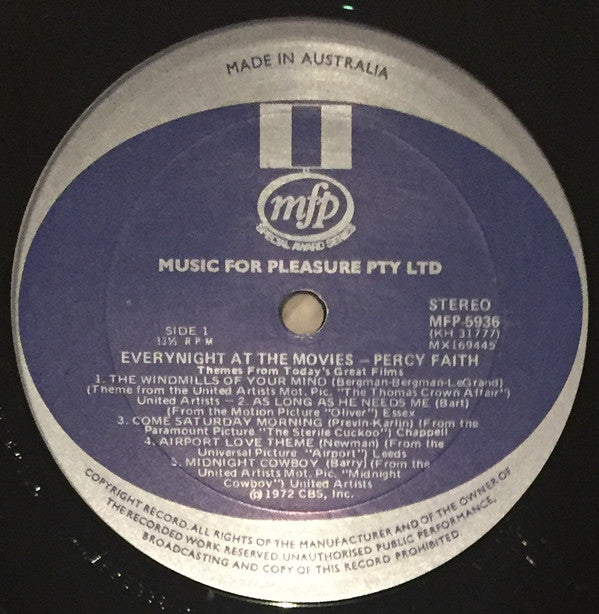 Percy Faith : Everynight At The Movies (Themes From Today's Great Films) (LP, Album)