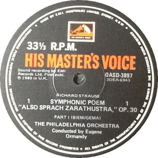 Richard Strauss / The Philadelphia Orchestra / Eugene Ormandy : Also Sprach Zarathustra (LP, Album, Club)