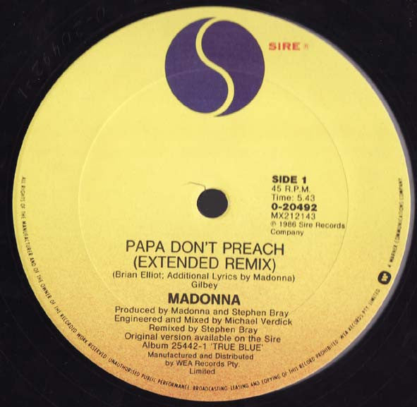 Madonna : Papa Don't Preach (12", Maxi)