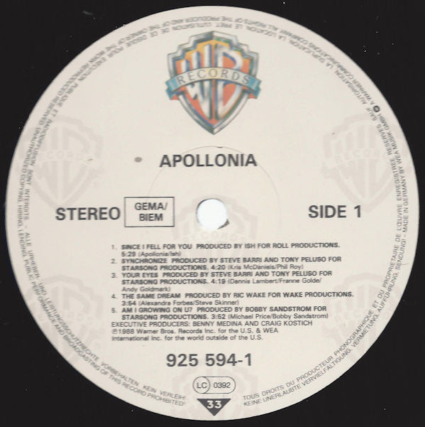 Apollonia : Apollonia (LP, Album)