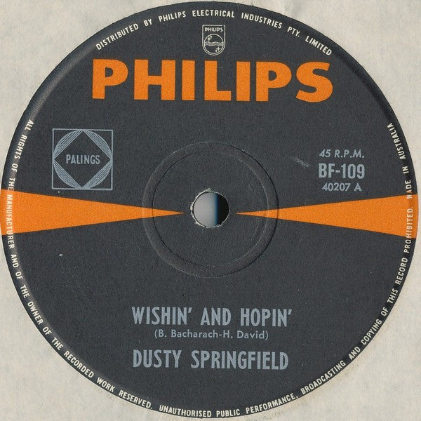 Dusty Springfield : Wishin&#39; And Hopin&#39; (7&quot;, Single)