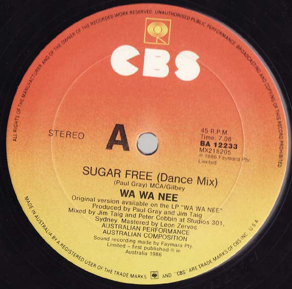 Wa Wa Nee : Sugar Free (Dance Mix) (12", Single)