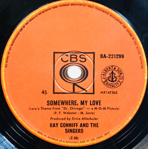 Ray Conniff And The Singers / Ray Conniff And His Orchestra &amp; Chorus : Somewhere, My Love (7&quot;, Single)