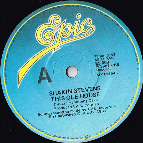 Shakin' Stevens : This Ole House (7", Pap)