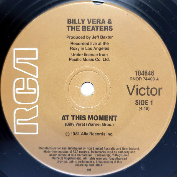 Billy Vera &amp; The Beaters : At This Moment (7&quot;, Single)