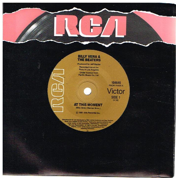 Billy Vera & The Beaters : At This Moment (7", Single)