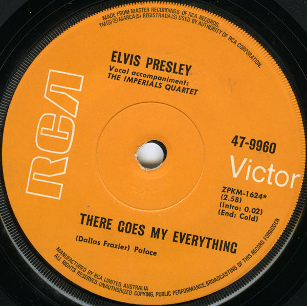 Elvis Presley : I Really Don't Want To Know / There Goes My Everything (7", Single, pic)