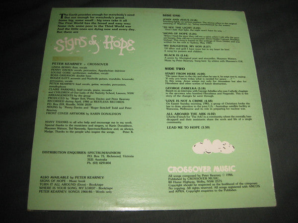 Peter Kearney (2) & Crossover (9) : Signs Of Hope (LP, Album)