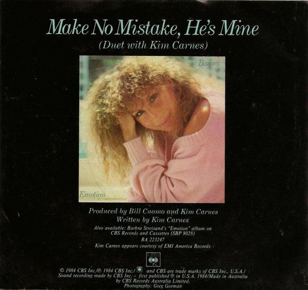 Barbra Streisand Duet With Kim Carnes : Make No Mistake, He's Mine (7", Single, Promo)