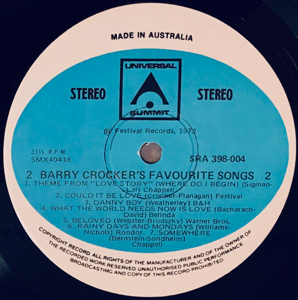 Barry Crocker : Barry Crocker's Favourite Songs (LP, Album, Gat)