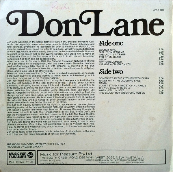 Don Lane : Don Lane (LP, Album)