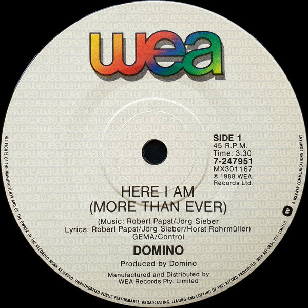 Dominoe : Here I Am (More Than Ever) (7", Single)