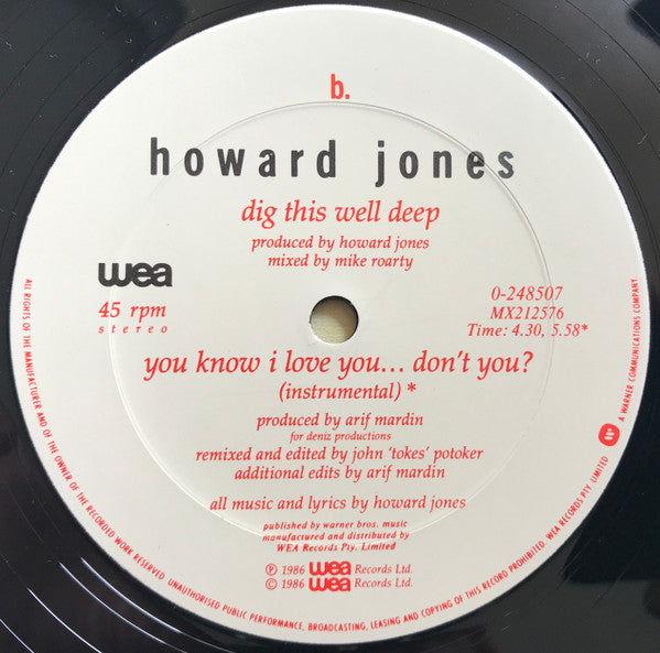 Howard Jones : You Know I Love You... Don't You? (Dance In The Field Mix) (12")