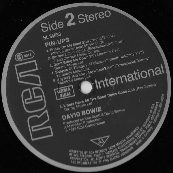 Bowie* : Pinups (LP, Album, RE)